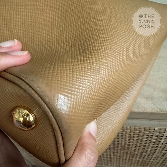Prada Double Cuir Saffiano Leather Medium Camel Tote Shoulder Bag Retails $4950 - Picture 7 of 12